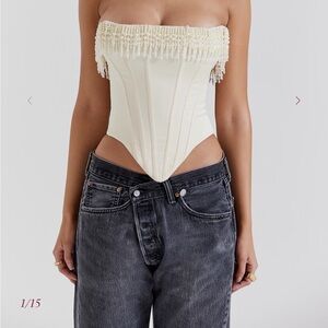 Aubrie Vintage Cream Embellished Satin Corset